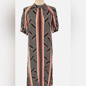 Anthropologie Mckenzie Mock Neck Tunic Dress Short Sleeve Midi Striped Dress xs